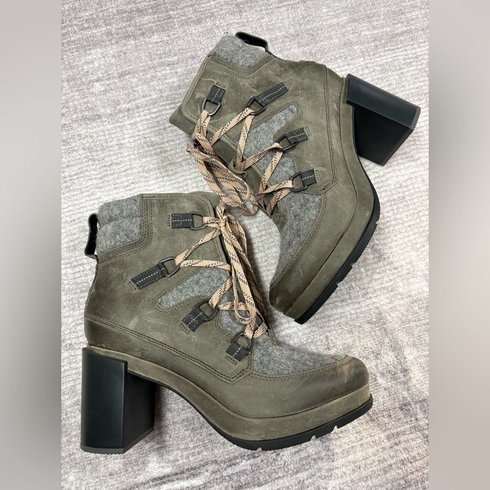 Sorel Womens Blake Leather Heeled Hiker Bootie Size 10 Waterproof Tall Gray - Picture 3 of 12